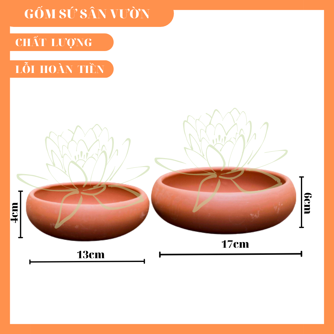 Bộ 2 thau bầu_ chậu gốm đất nung trồng sen đá size 17cm _ gốm sứ sân vườn