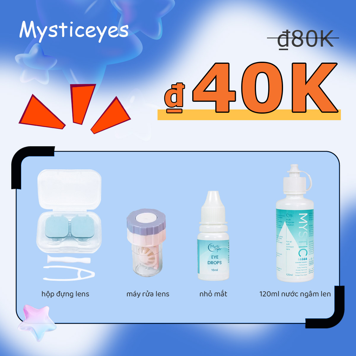  120ml nước ngâm len nước ngâm kính áp tròng +10ml dung dịch nhỏ mắt + máy rửa lens + hộp đựng lens 