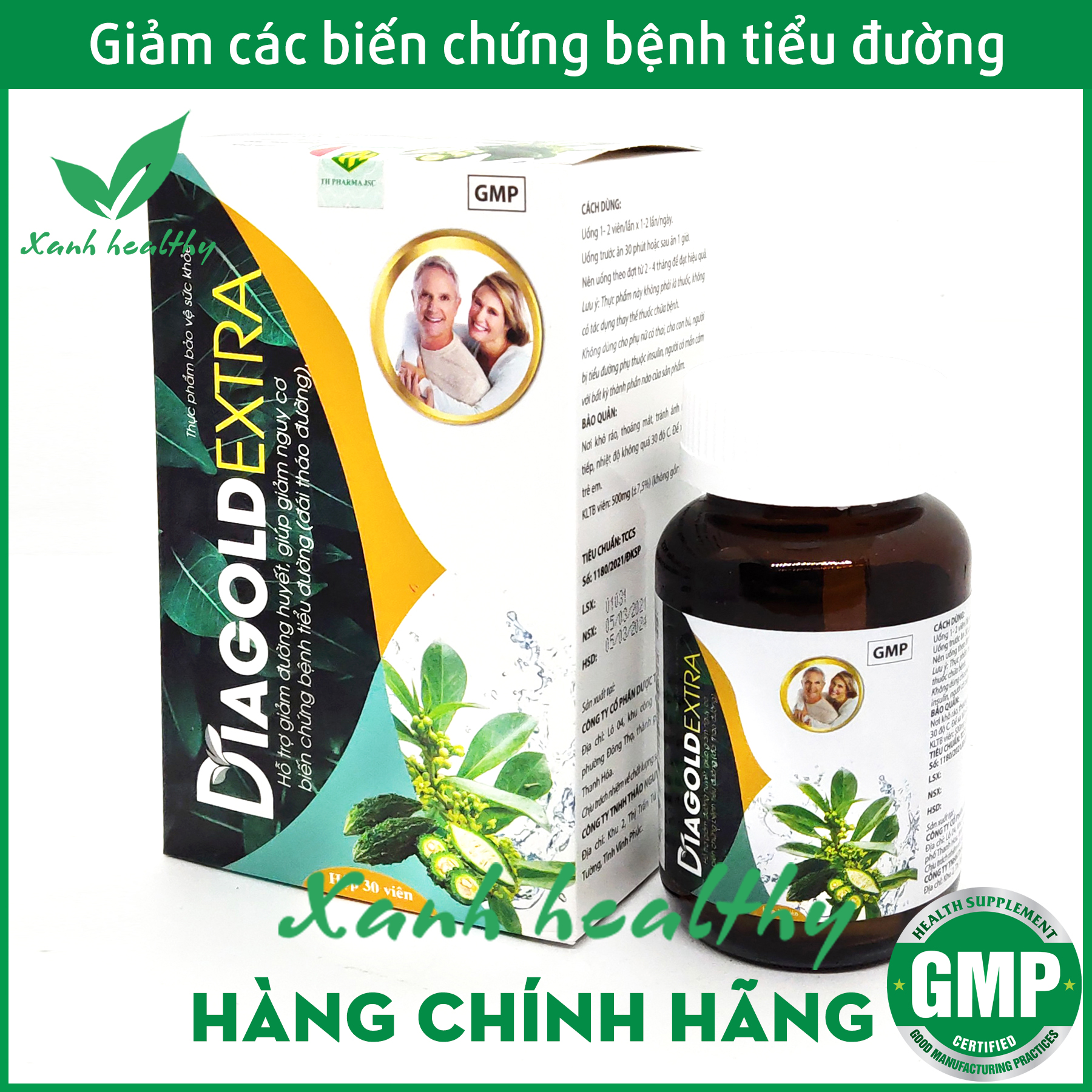 DIAGOLD EXTRA - Viên uống giảm tiểu đường thành phần dây thìa canh hoàn toàn từ thiên nhiên giảm nguy cơ biến chứng tiểu đường, hỗ trợ hạ và ổn định đường huyết an toàn - Hộp 30 viên XANH Healthy