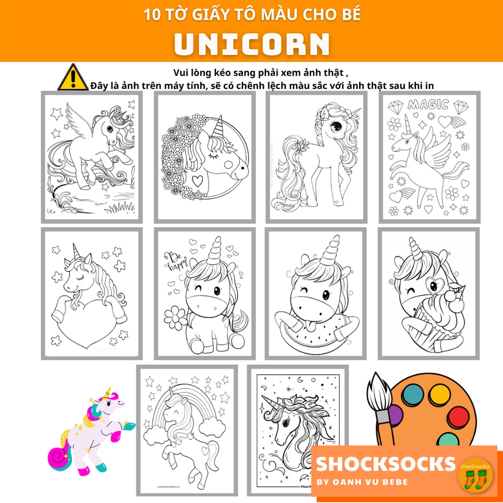 Giảm Giá Combo 10 Tờ Giấy Tô Màu - Unicorn - Beecost