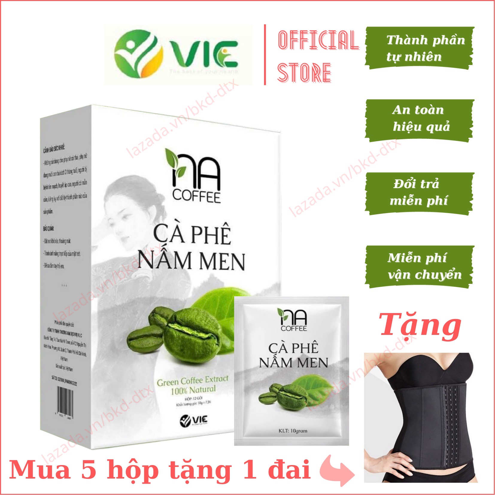 Cà Phê Nấm Men Giảm Cân Vic NA Coffee - Giảm béo thải mỡ hiệu quả an toàn từ thiên nhiên - Mua 5 hộp tặng 1 đai nịt bụng 70k