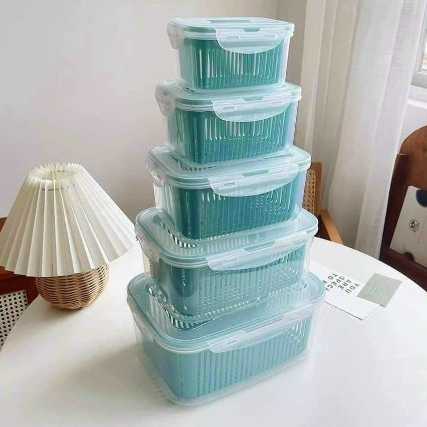 SET 5 HỘP ĐỰNG THỰC PHẨM KÈM RỔ NHIỀU KÍCH THƯỚC CHUẨN HÀNG XUẤT NHẬT AN TOÀN SỨC KHOẺ - BỘ 5 HỘP ĐỰNG THỨC ĂN BỎ TỦ LẠNH GIÚP TIẾT KIỆM KHÔNG GIAN - HỘP LƯU TRỮ BẢO QUẢN THỰC PHẨM CHẤT LƯỢNG TỐT