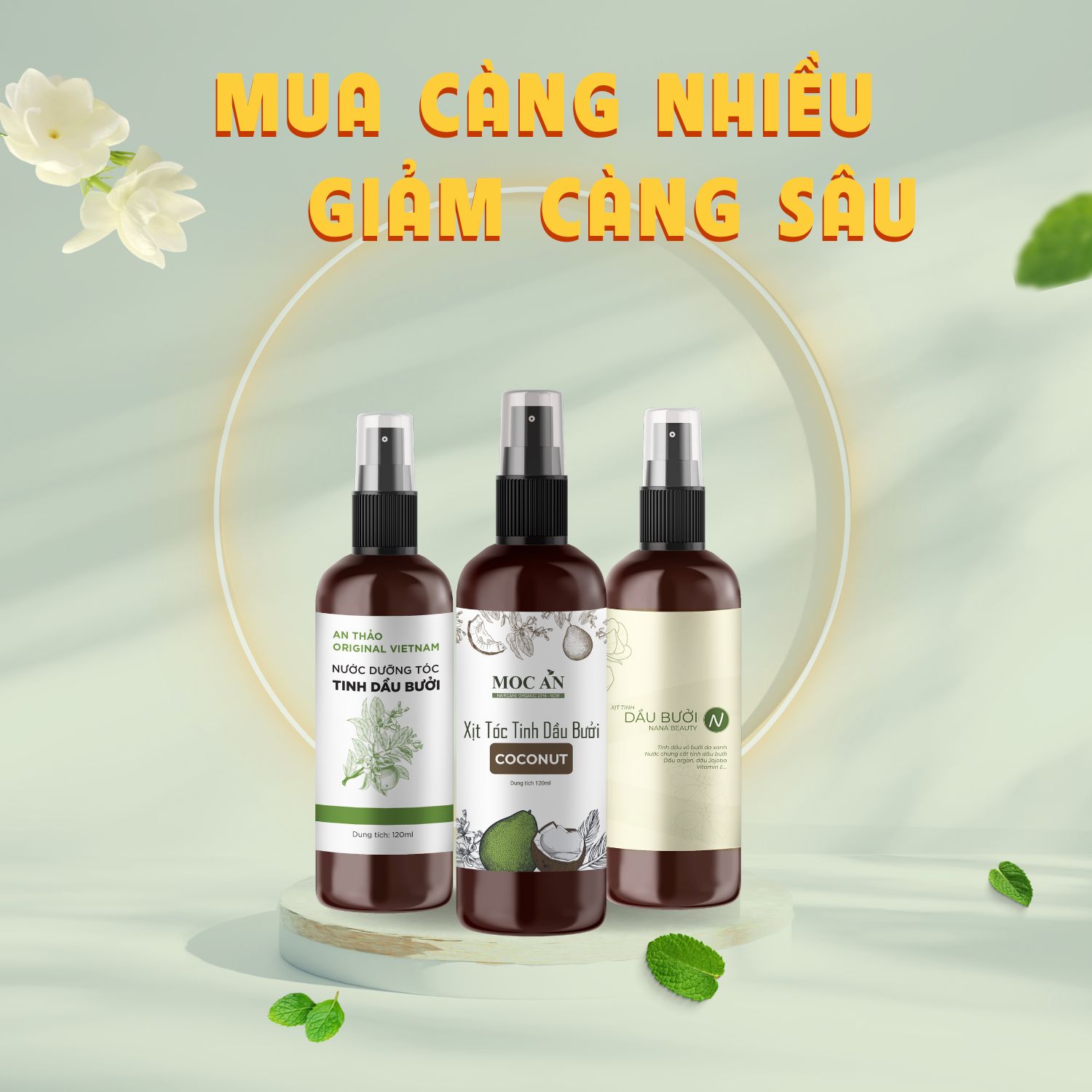 Combo xịt tinh dầu bưởi da xanh an thảo 120ml & xịt tinh dầu bưởi coconut mộc ân haircare 120ml & xịt tinh dầu bưởi nana beauty 120ml dưỡng tóc nữ chăm sóc tóc