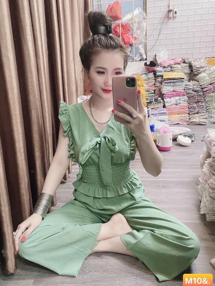 Set bộ nữ áo cánh tiên cột nơ bo eo kèm quần dài