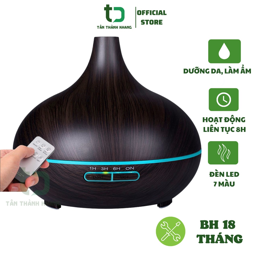 Máy Khuếch Tán Tinh Dầu/ Máy Xông Tinh Dầu/ Máy Phun Sương Cổ Cao Vân Gỗ Cao 500ml, phun sương mạnh chạy liên tục 12h, kiểu dáng độc đáo