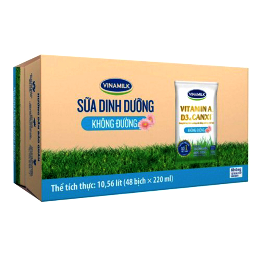 Thùng 48 bịch sữa tươi vinamilk không đường 220ml x 48 bịch hsd 2023