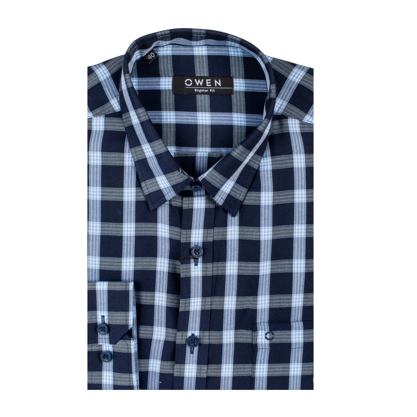 Áo sơ mi dài tay Owen - AR20843DT dáng Regular fit vải sợi tre Màu kẻ caro Xanh navy
