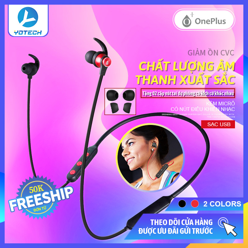 [Tặng nút tai dự phòng] Tai nghe đeo cổ thể thao Bluetooth BTS 4.2, tai nghe bluetooth thích hợp iPad iPhone Xiaomi huawei samsung OPPO, tai nghe nhét tai âm thanh nổi, tai nghe thể thao chất âm xuất sắc, Giảm ồn CVC, chính hãng Oneplus