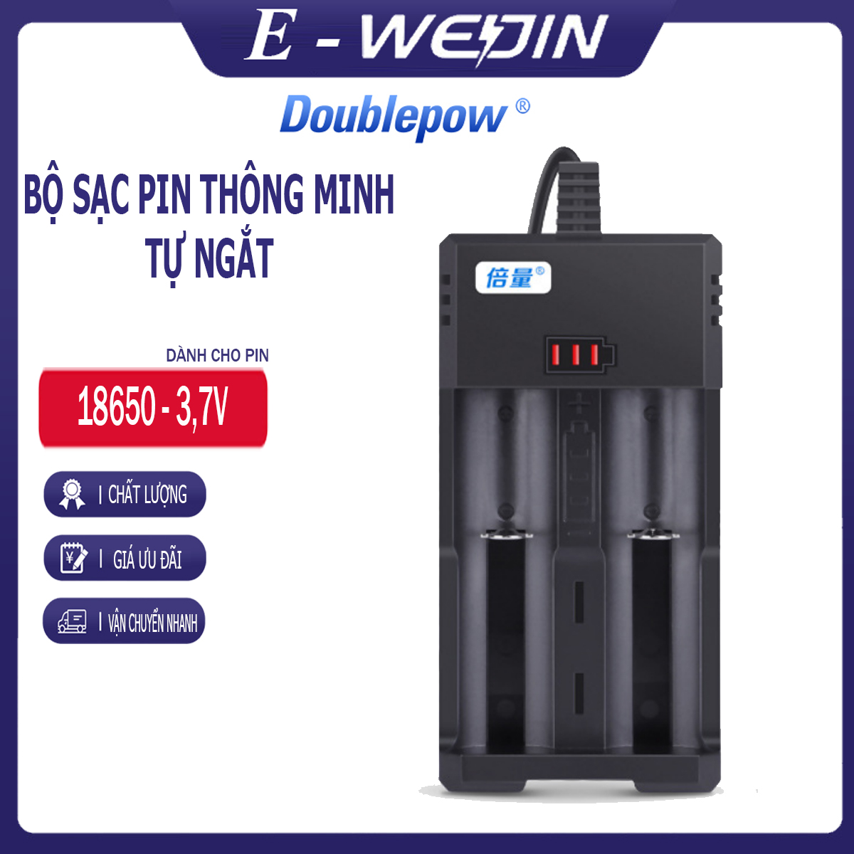 Bộ sạc pin 18650 3,7v doublepow dp-k65, sạc dành cho các loại pin 3,7v - 4,2v