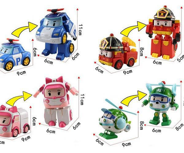 Hộp 4 con biệt đội robocar poli biến hình thành robot, ô tô