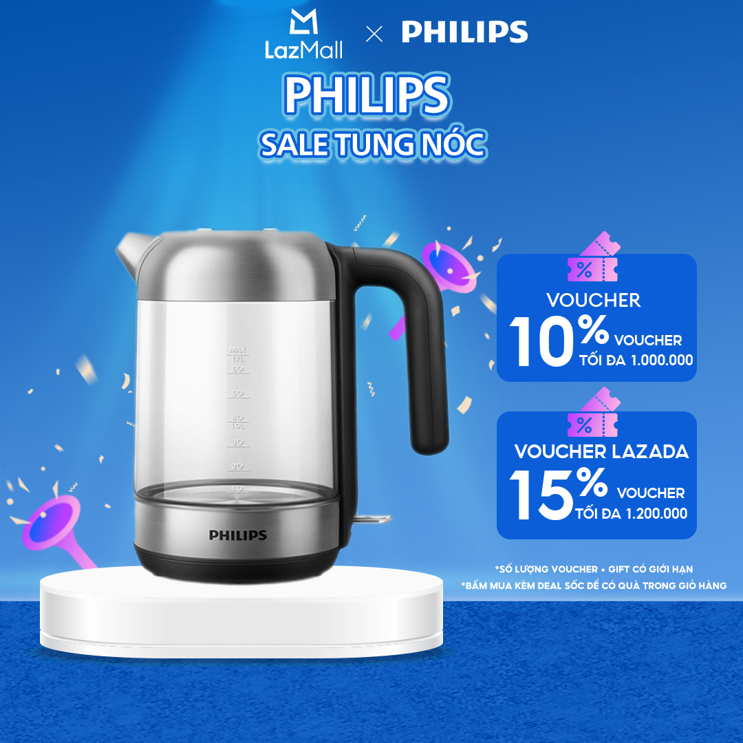 [NGÀY THƯƠNG HIỆU TỎA SÁNG DUY NHẤT 22.04] Bình Đun Siêu Tốc Philips HD9339/80 1.7 Lít, Công Suất 1.7 Lít-Hàng Phân Phối Chính Hãng