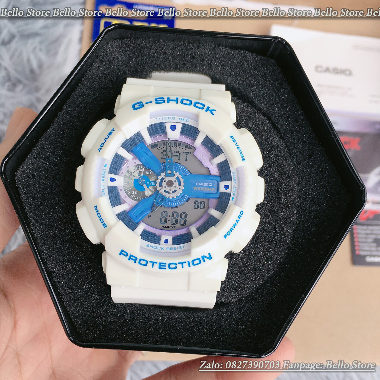 Đồng hồ thể thao nam G-Shock GA-110WB-7A ( TRẮNG XANH DƯƠNG) Có Baby-g và đôi nam nữ + Made in JAPAN, chống nước 200M, Tặng kèm pin dự phòng, Bảo hành 12 tháng - BELLO Store