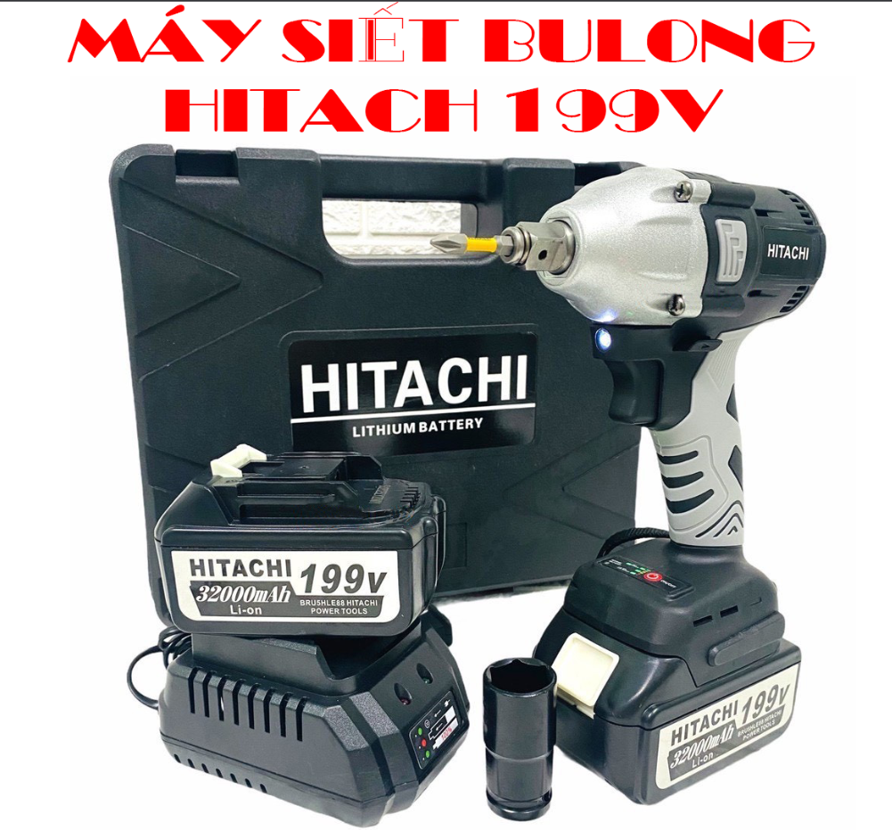 ( HÀNG NHẬT BẢN ) SALE 50% Máy Siết Bulong máy siết ốc Hitachi 199vv [ Fullbox 2 pin ]- Bắn Bu lông Không Chổi Than - Máy Vặn ốc - Bắt Vít - Khoan Búa động cơ mạnh mẽ nhỏ gọn tiện lợi BH 12 tháng