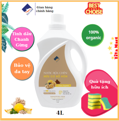 [TẶNG BÌNH CHIẾT] Nước Rửa Chén Bát Hữu Cơ ECOCARE Bồ Hòn Tinh Dầu Chanh Gừng 4L - TiVa Mart