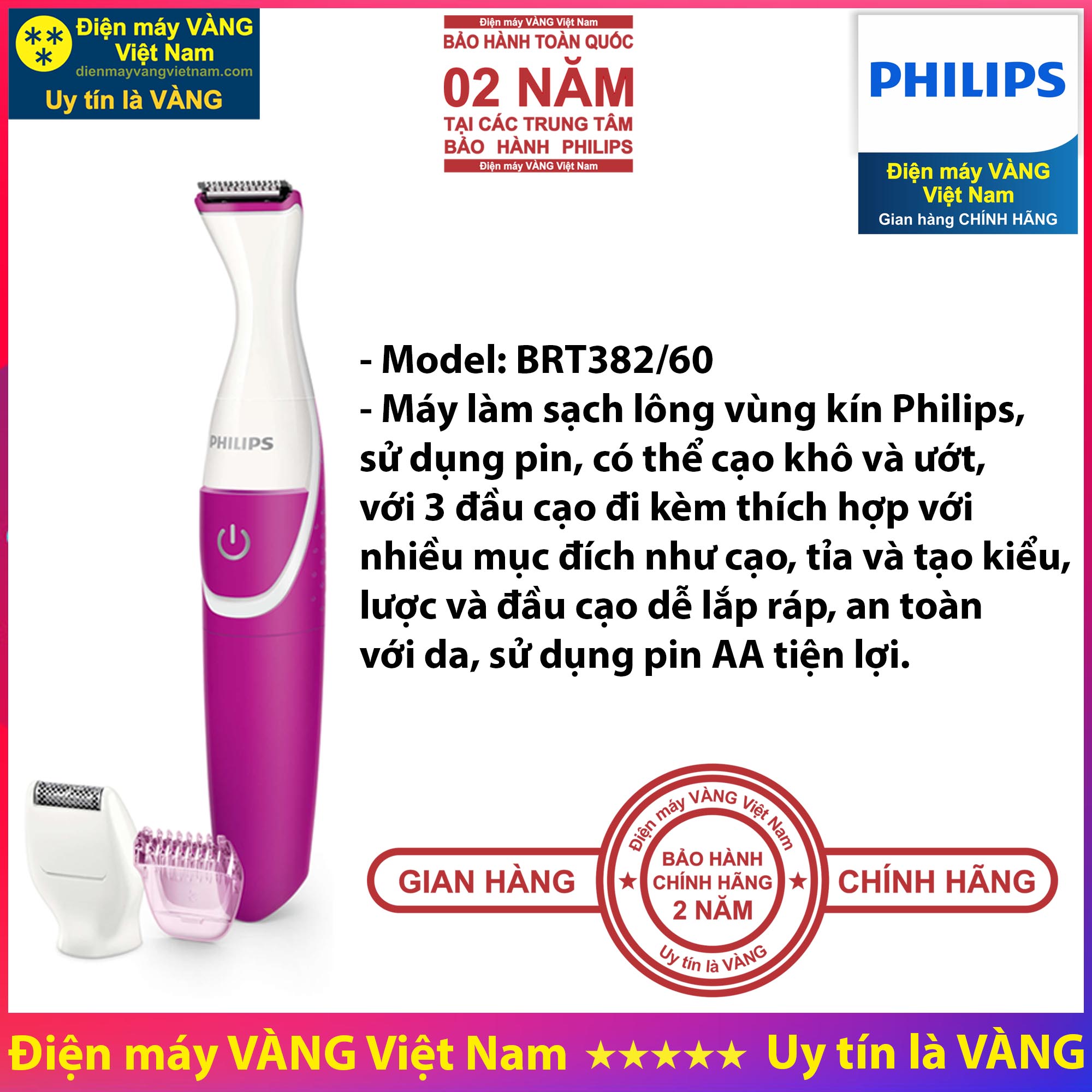 Máy làm sạch lông vùng Bikini Philips BRT382 model thay thế BRT383