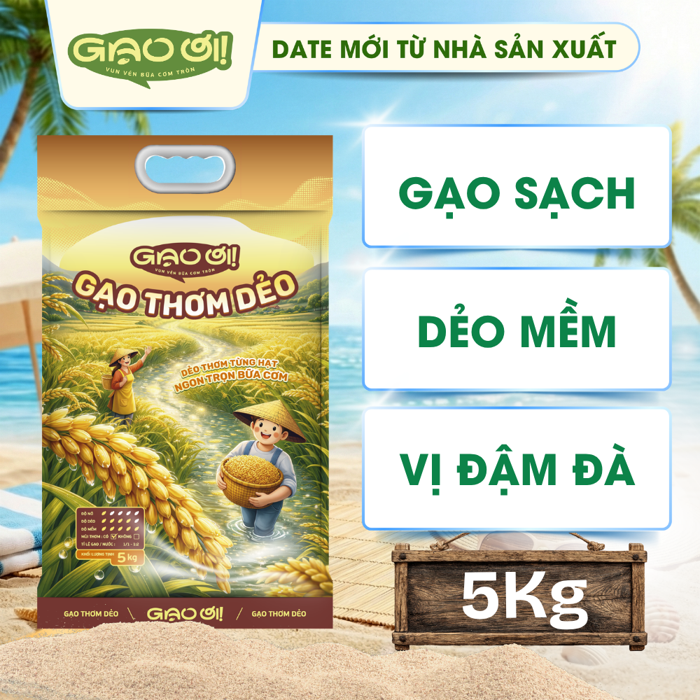 Gạo thơm dẻo túi 5kg - chính hãng gạo ơi