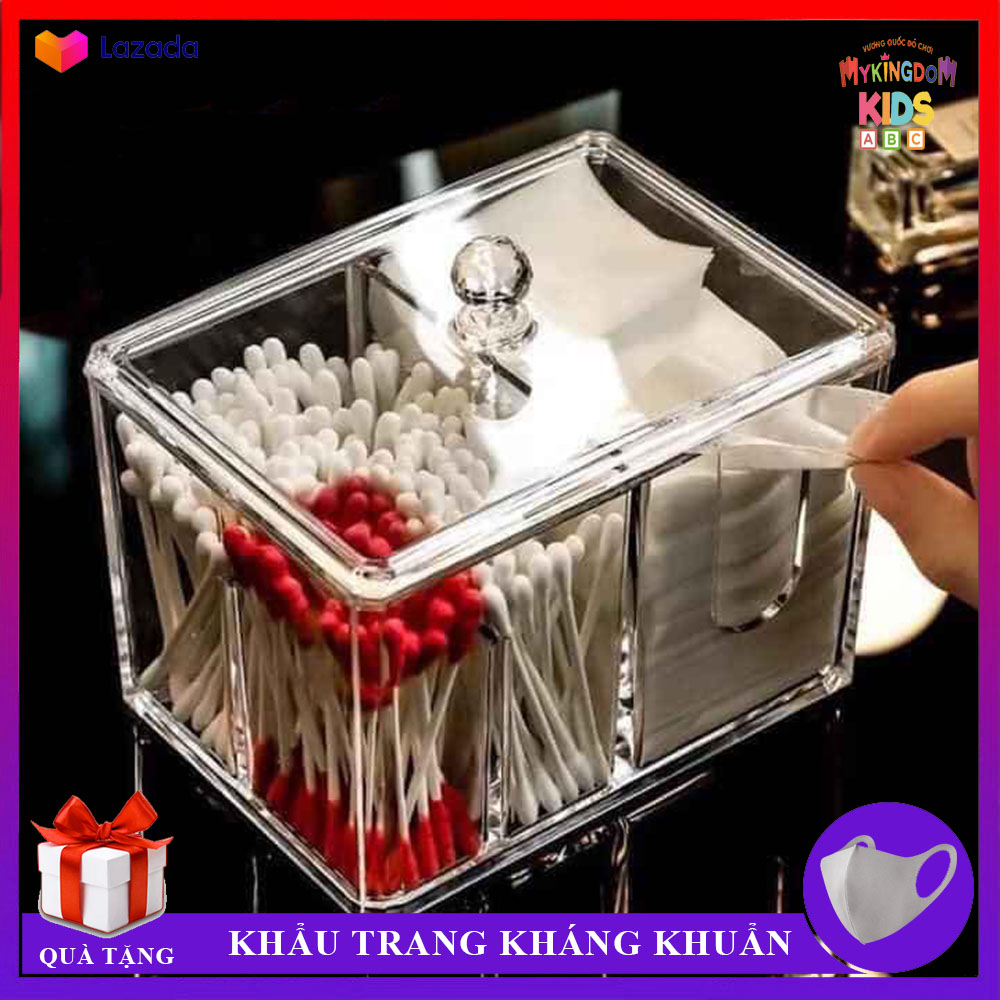 Hộp Đựng Tăm Bông Vs Bông Tẩy Trang - Thiết Kế Quý Phái Cao Cấp - 4 Ngăn Tiện Lợi Sang Trọng