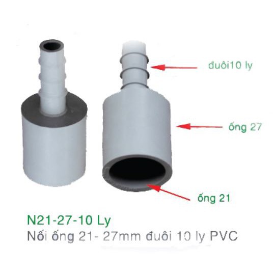 Giảm nối phi 21 - 27 ra 10 mm pvc