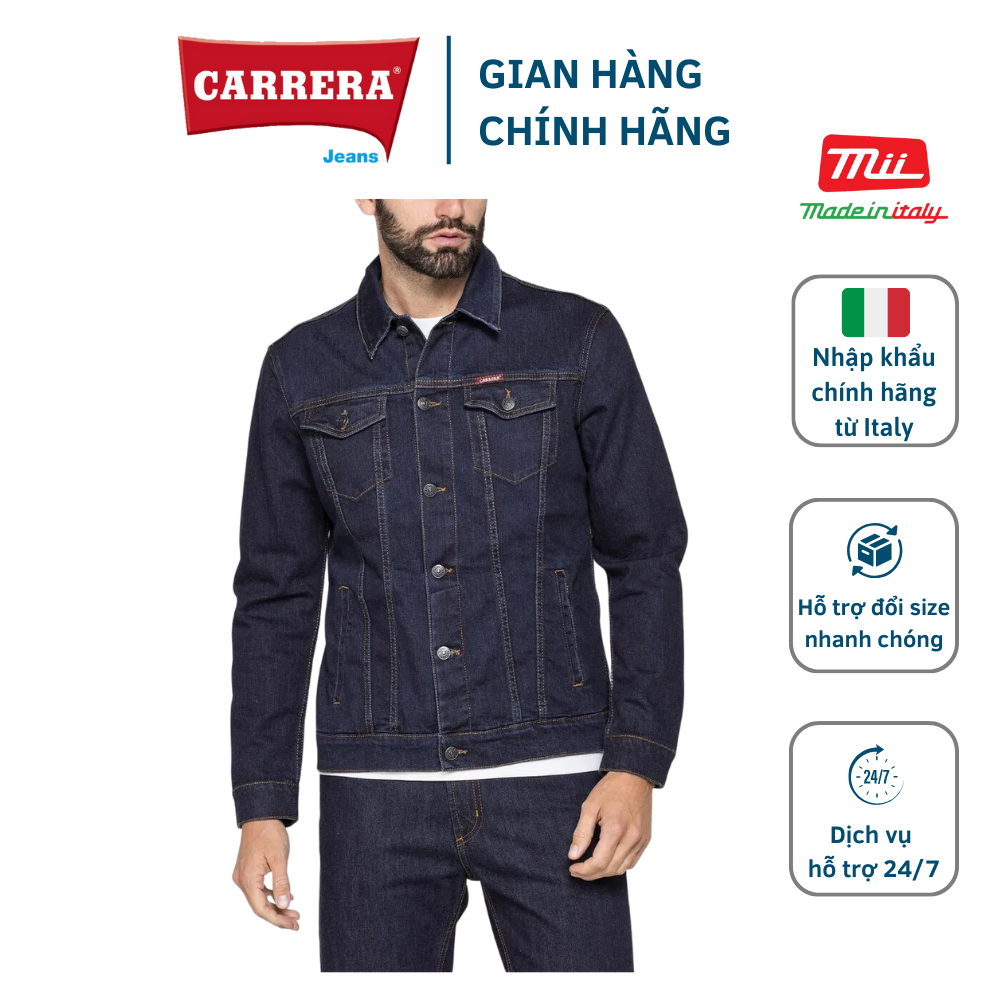 Áo khoác nam denim màu xanh đậm – carrera jeans - nhập khẩu chính hãng từ ý 4500970a