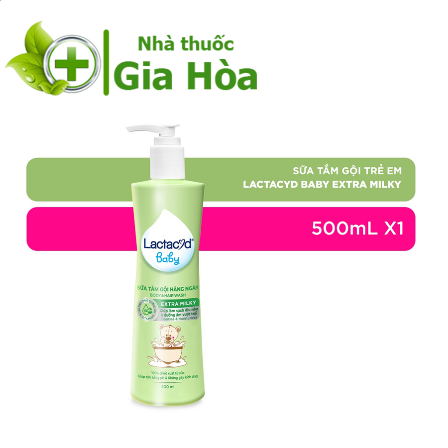 Sữa tắm gội toàn thân hằng ngày cho em bé Lactacyd Milky giúp bảo vệ da, ngừa rôm sảy - Chai 500ml