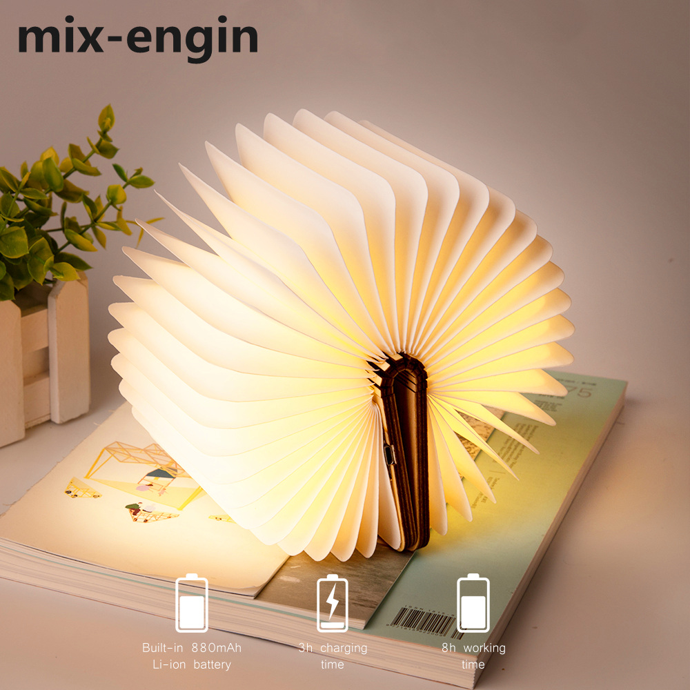 Mix-engin LED Wooden Book Lamp Night Light Children USB Book Shape Bedside Table Book Reading Lamp Bedroom Art Decor Christmas Light Gift