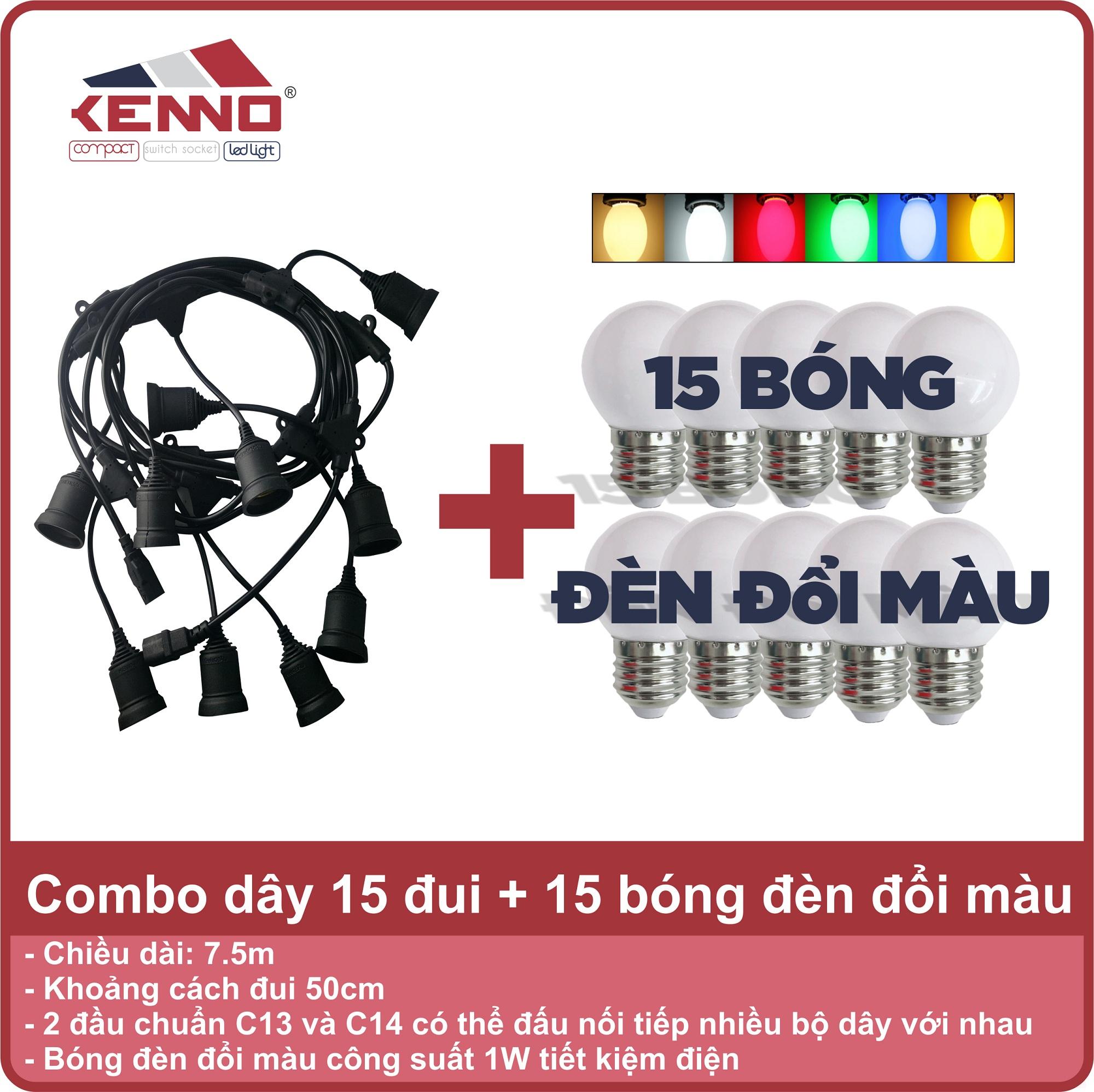 Bộ dây 15 đui kèm 15 bóng đèn đổi màu