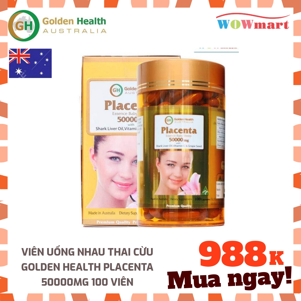 Viên uống nhau thai cừu Golden Health Placenta 50000mg 100 viên - ÚC