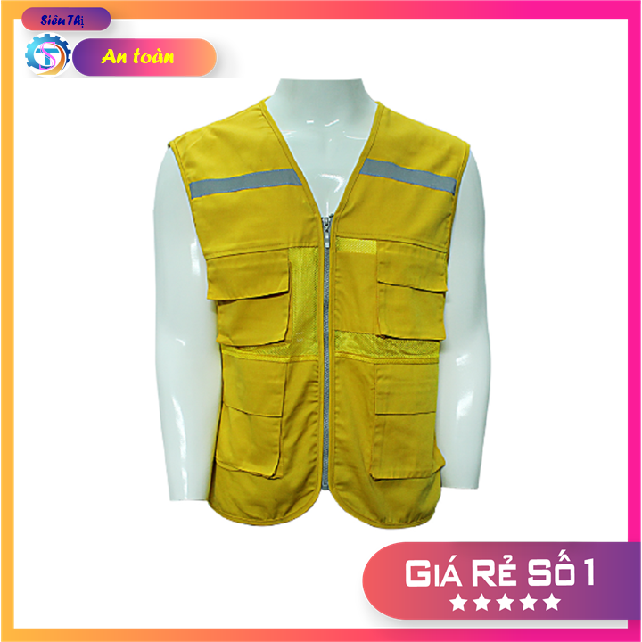Áo Gile Phản Quang 4 Túi Hộp Bảo Hộ Lao Động - Màu vàng