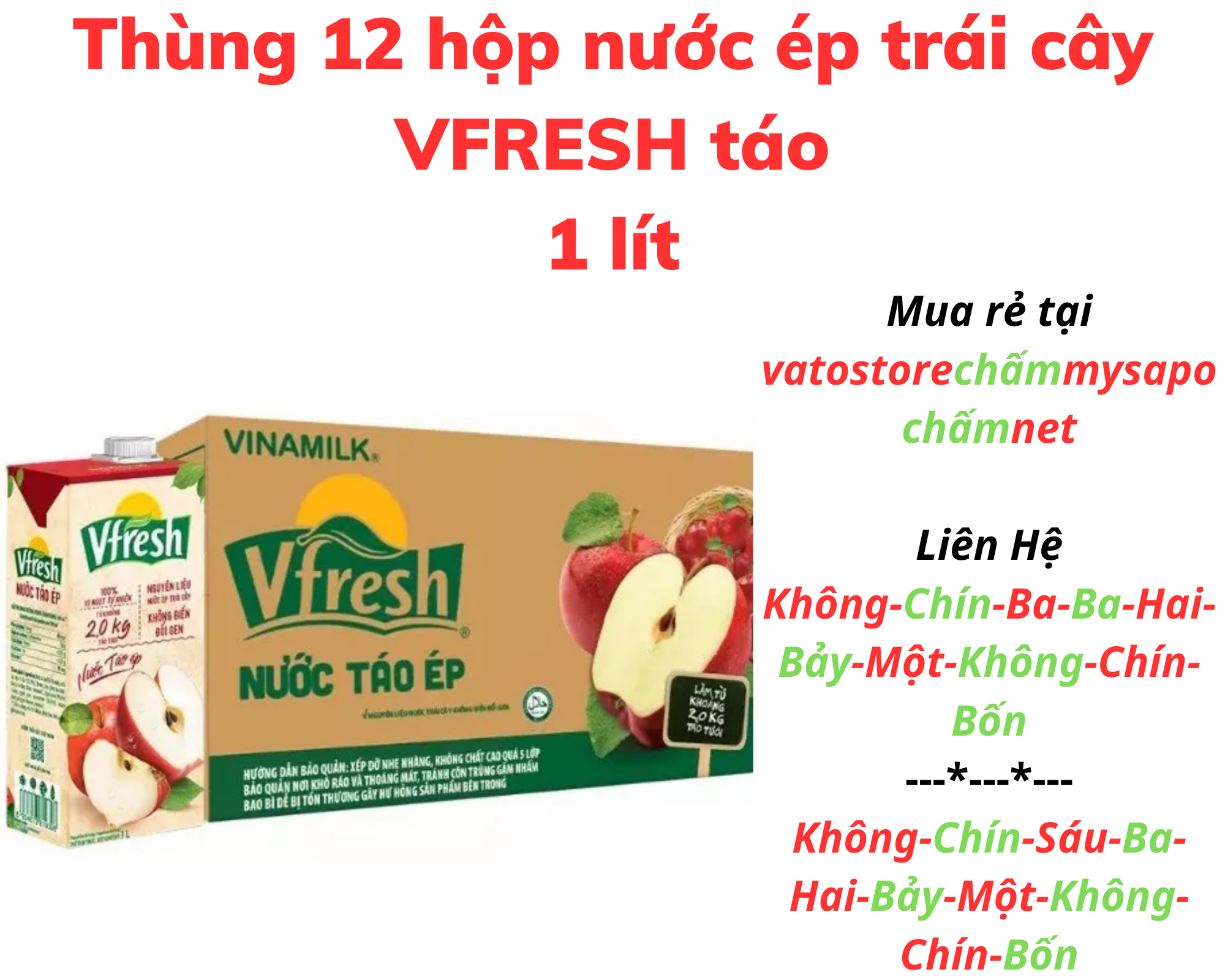 Thùng 12 hộp nước táo ép VFRESH 1 lít Combo 3 hộp nước táo ép VFRESH 1L