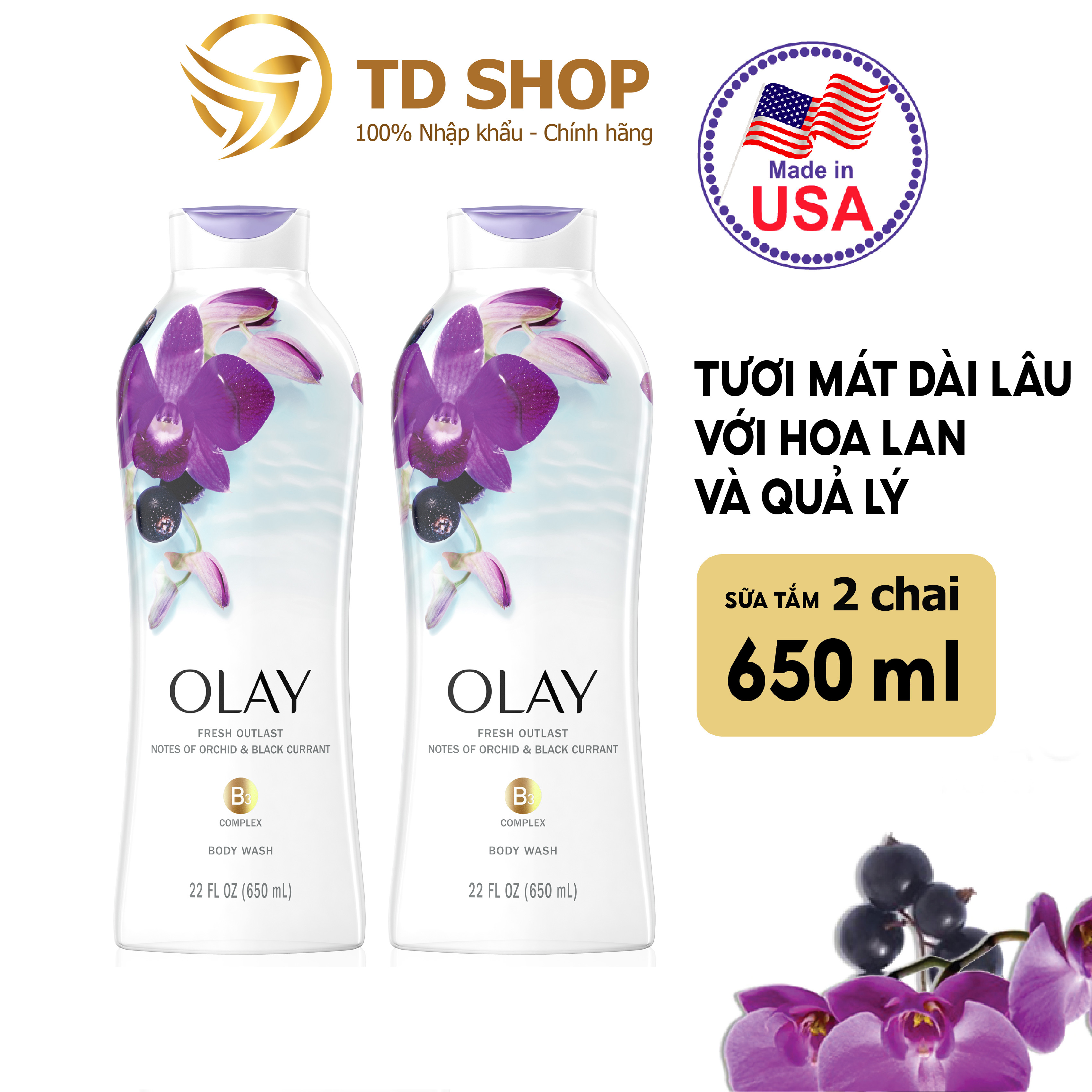 Combo sữa tắm olay 650ml hương hoa lan - td shop