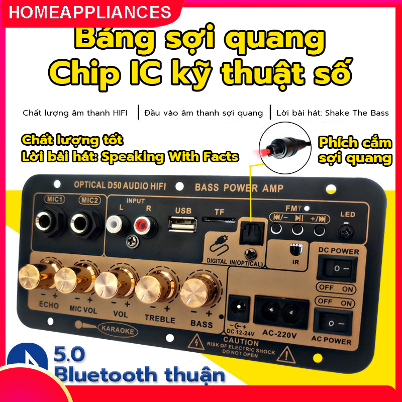 Bảng Mạch Khuếch Đại Âm Thanh Nổi 5.0 Bluetooth Kỹ Thuật Số AC 220V 12V 24V Loa Siêu Trầm Bộ Khuếch Đại Kép Cho Loa 8Inch Có Mic