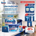 Combo Finish: Viên Rửa Chén Bát Finish Powerball Quantum 50 viên + Nước Làm bóng 500ml + Dung dịch vệ sinh máy