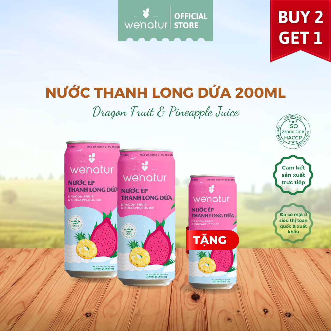 [MUA 2 TẶNG 1] Combo 2 Nước Ép Thanh Long Dứa we'natur 200ml tặng 1 nước ép thanh long dứa 200ml