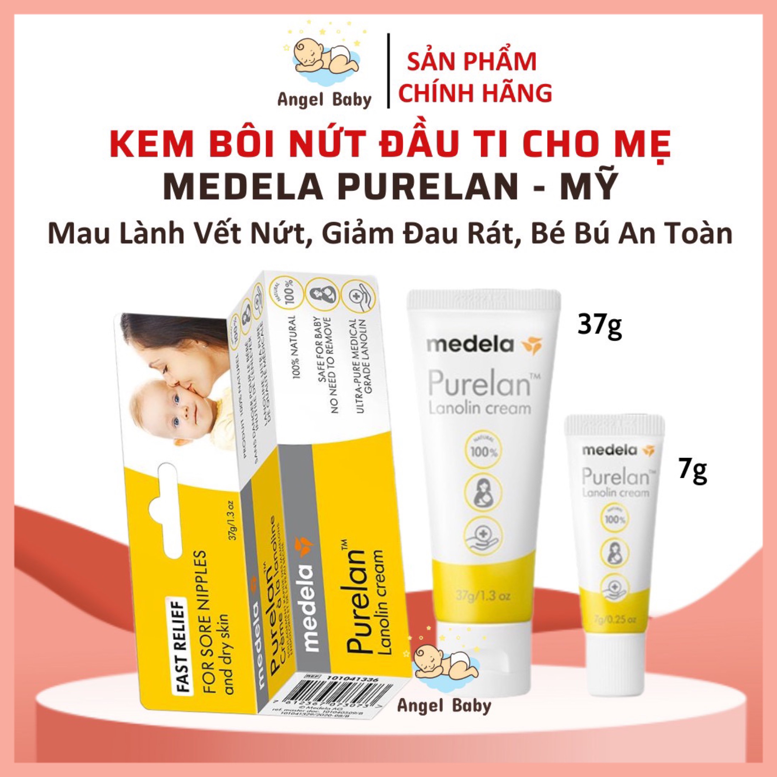 [Hàng Mỹ] Kem Nứt Đầu Ti Cho Mẹ Medela Purelan , Nhanh Lành Vết Nút, Giảm Đau Rát Nhanh, An Toàn Khi  Cho Bé Bú