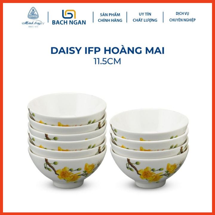 Bộ 10 Chén sứ Minh Long 11.5 cm Daisy IFP Hoàng Mai hàng đẹp cao cấp dùng để ăn cơm trong gia đình, đãi khách, tặng quà tết