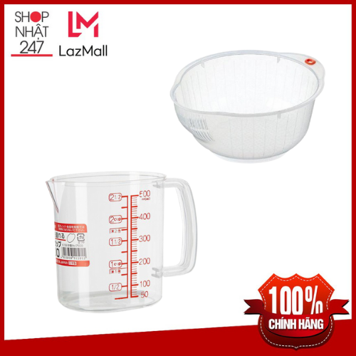 Combo giá vo gạo 22cm + ca đong chia vạch 500ml nội địa Nhật Bản