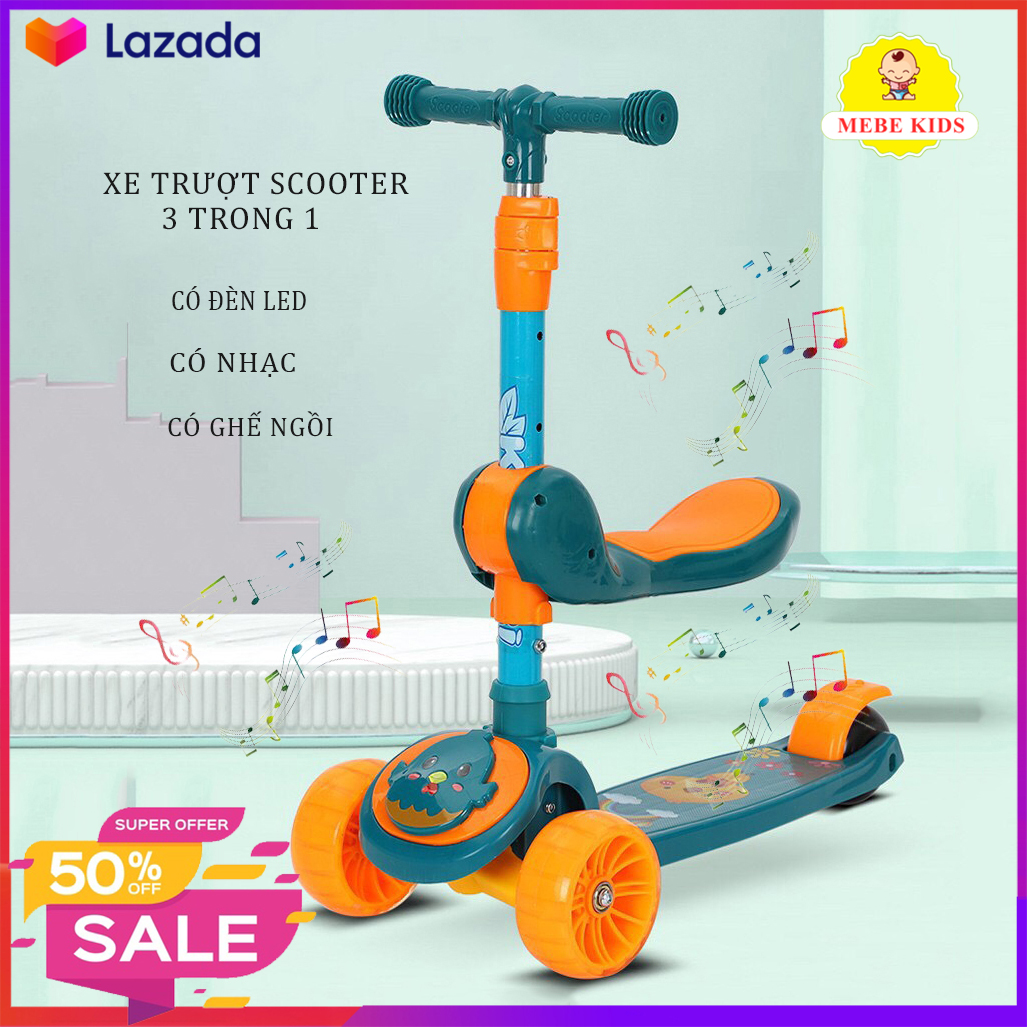 Xe Trượt Scooter, Xe Trượt Phát Sáng Cho Bé Từ 3 - 8 Tuổi Có 3 Bánh, Đồ Chơi Hoạt Động Ngoài Trời phát triển thể chất cho Bé