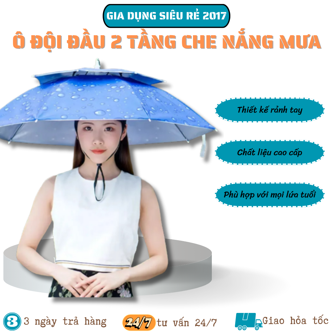 Ô Đội Đầu 2 Tầng Che Nắng Mưa Tiện Lợi Khi Đi Câu Cá Dã Ngoại Chất Liệu Vải Dày Dặn Chống Thấm Nước Cao Cấp