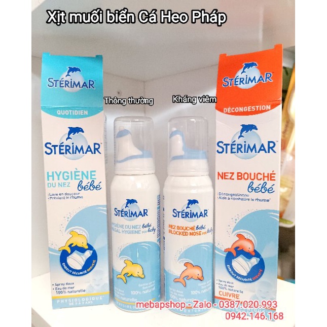 Xịt muối biển sterimar cá heo màu cam cam pháp 100ml