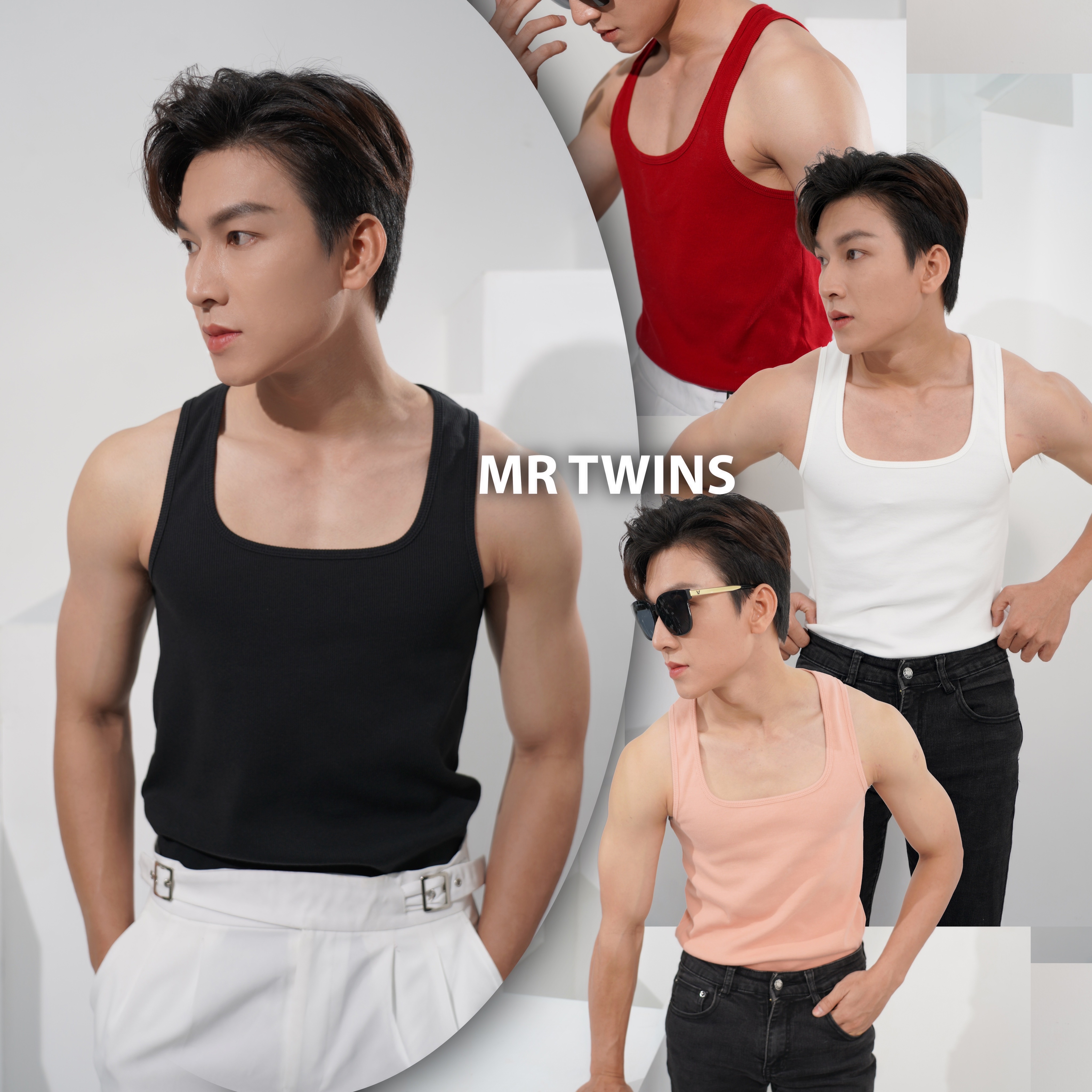 Áo Thun Ba Lỗ Nam Tank Top Nhiều Màu Cotton Tăm Gân Cổ Vuông Form Tôn Dáng Thương Hiệu Mr Twins