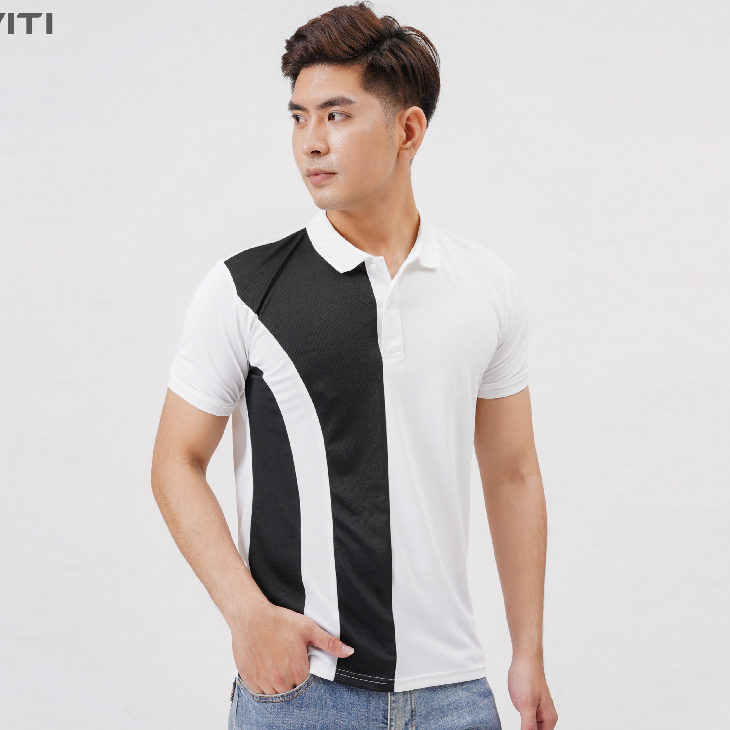 Áo Phông Polo Nam Đẹp Cổ Trụ Thiết Kế Phối Màu Trằng Đen Phong Cách Sành Điệu Thời Trang Cao Cấp FAVITI AT130