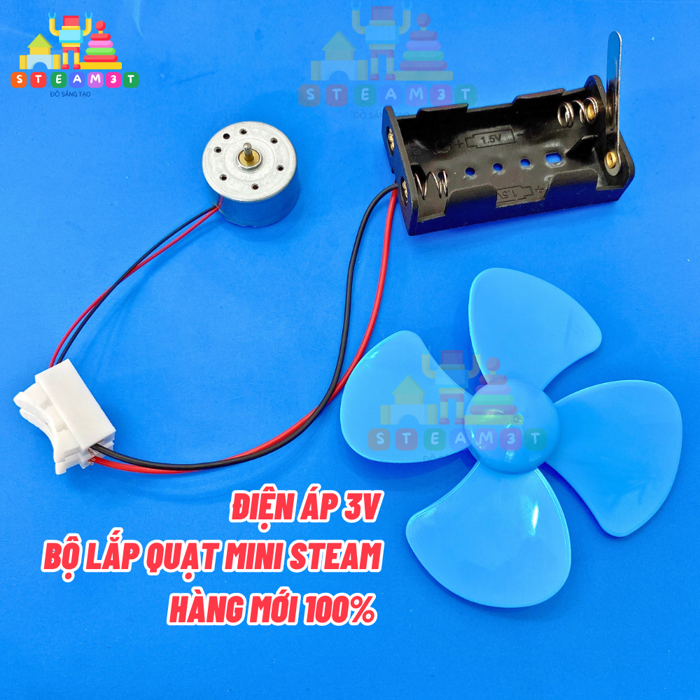 Combo lắp quạt mini 3v theo phương pháp steam, motor 300 cánh quạt 8cm - lk0060
