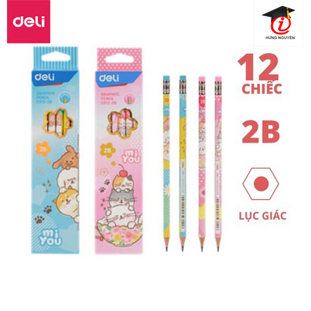 Hộp 12 bút chì gỗ deli có tẩy comiko-miyou c012-2b