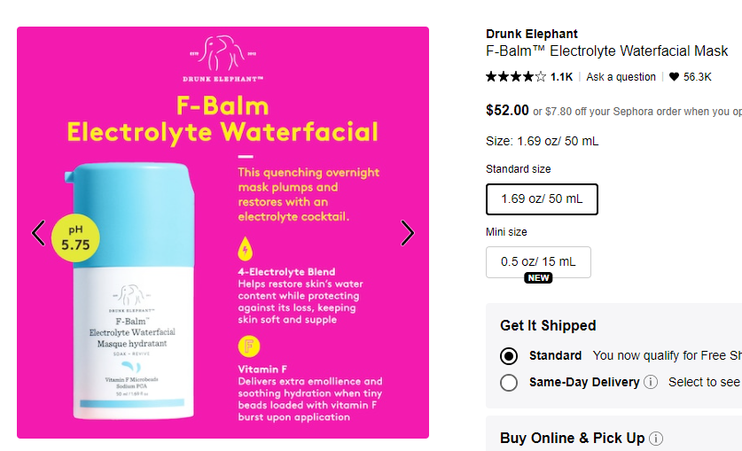 Mặt nạ ngủ cấp ẩm sâu Drunk Elephant F-Balm Electrolyte Waterfacial