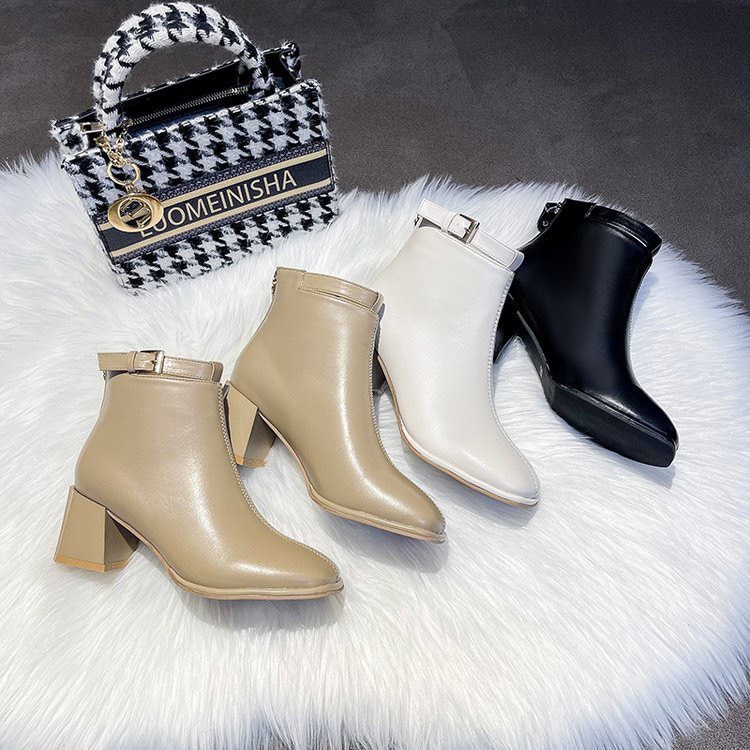 Bốt nữ cổ cao gót 5cm lót lông có hộp cứng đẹp, Boots nữ gót vuông 5p khóa sau da cao cấp Hàn Quốc, Lisa M30
