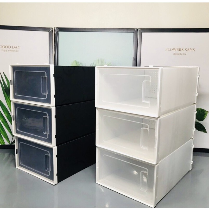 Hộp Đựng Giày Nắp Nhựa Cứng Lắp Ráp Thông Minh, Tủ Giày Lắp Ráp, Kệ Để Giày - Mẫu Mới 2 Nắp Nhựa Cứng Size Lớn Có Lỗ Thông Hơi - Bán Hộp Lẻ