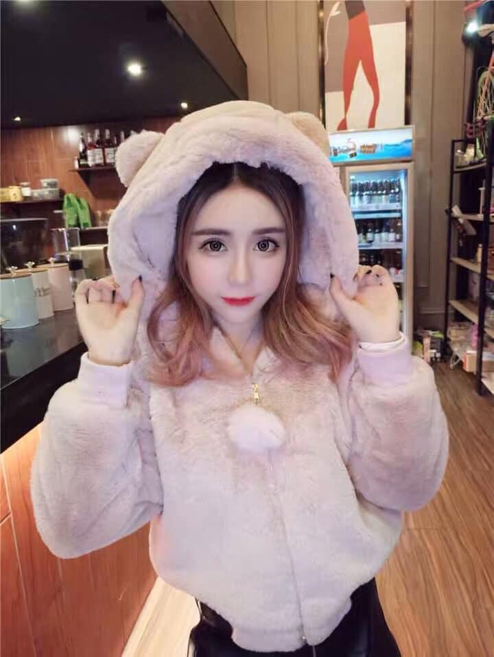 (ẢNH THẬT) Áo khoác lông nữ, áo khoác mùa đông siêu ấm, lông dày mịn 2 lớp cũ tai gấu cute, thời trang 1993