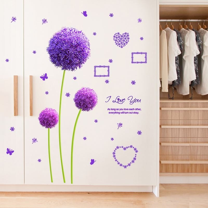 Decal dán tường hoa tú cầu tím ilu