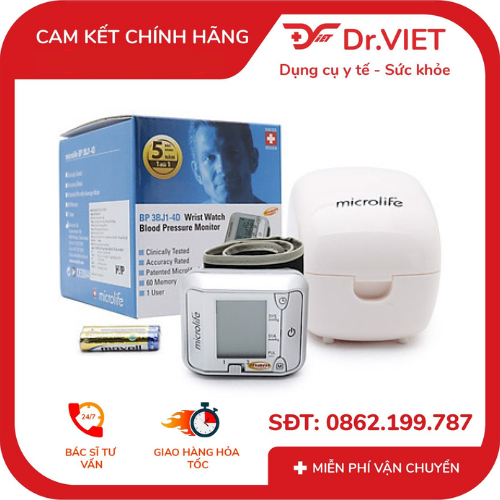 Máy đo huyết áp cổ tay Microlife chính hãng – mẫu BP 3BJ1-4D, độ chính xác cao là thiết bị chăm sóc sức khỏe thiết yếu dành cho mọi gia đình, đặc biệt phù hợp với người cao tuổi, người mắc bệnh tim mạch hoặc cần theo dõi huyết áp thường xuyên tại nhà.