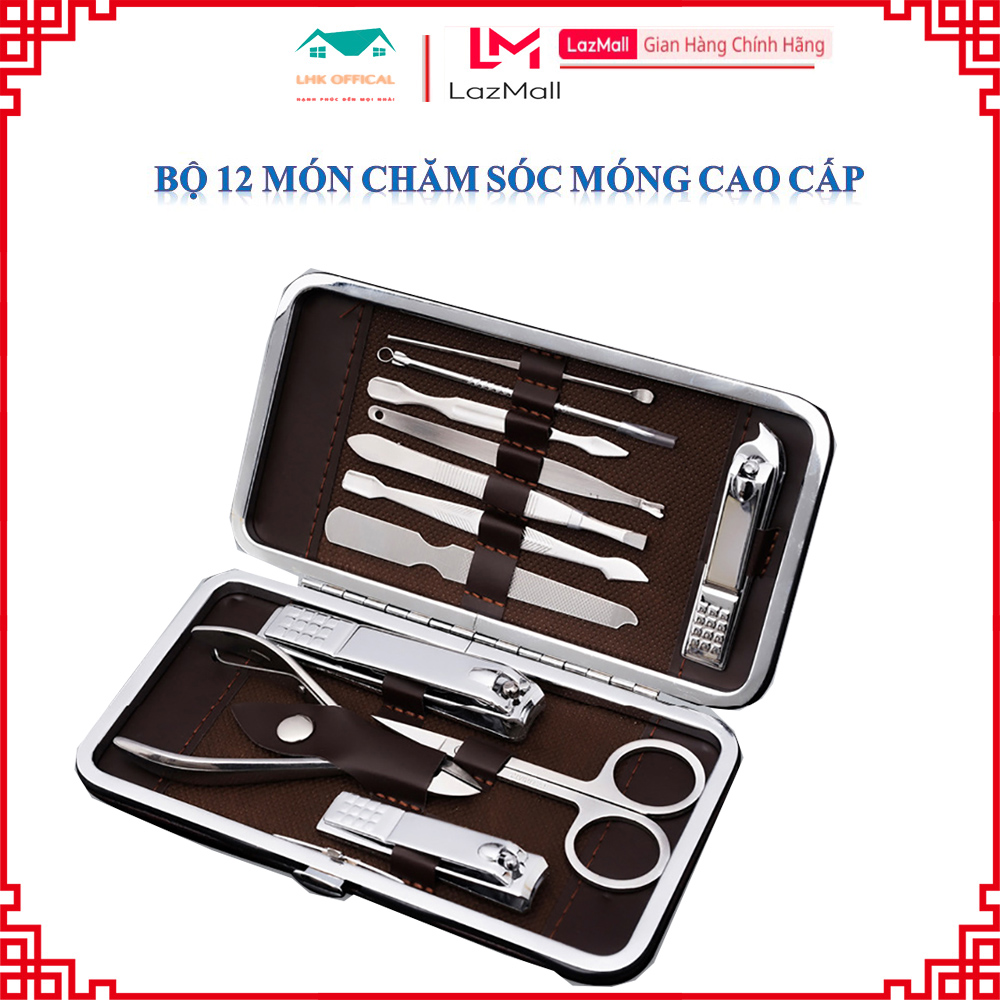 Bộ Cắt Móng Tay Chân,  Sét 12 Món Chăm Sóc Móng Tay Chân Cao Cấp - Kiềm Cắt, Bấm Móng Tay, Lấy Ráy Tai, Que Nặn Mụn, Kéo Tỉa Lông Mày